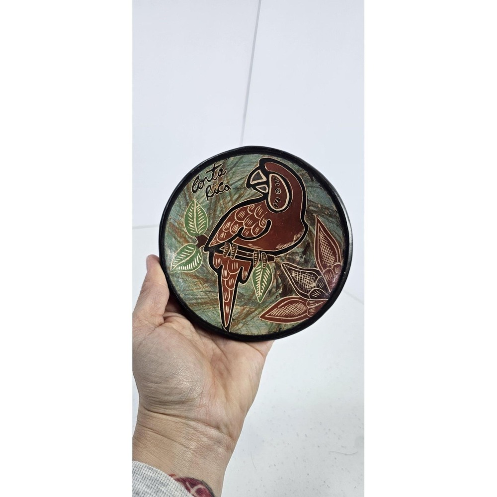 Vintage Costa‎ Rica Parrot Trinket Dish Hand Painted Folk Art Bowl